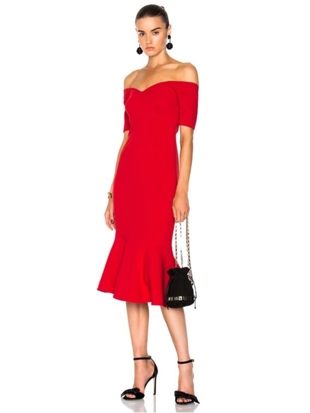 cinq a sept Red Off-the-Shoulder Mermaid Hem Dress